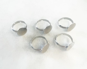 5 pieces adjustable glue on ring base nickel silver cabochon, rhinestone, button ring base jewelry making supply