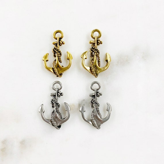 2 Piece Pewter Anchor With Detailed Rope Charm Nautical/Ocean Choose Your Color Antique Gold or Antique Silver