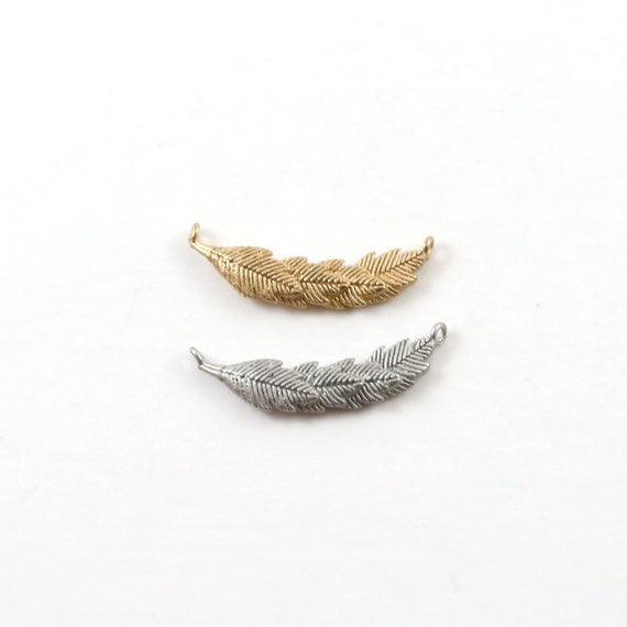 Pewter Feather Wreath Bar Connector Link Charm Minimal Modern Feather Charm Jewelry Making Supplies Necklace Pendant Matte Gold Matte Silver