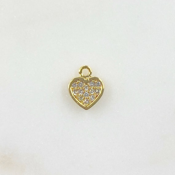 Small Heart Charm Mini Gold Plated Cubic Zirconia Love Charm Valentines Day Charms