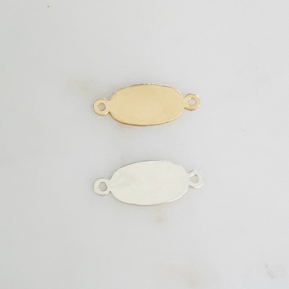 Oval Stamping Blank 2 Loop Connector 14Kt Gold Filled or Sterling Silver Stamping Tag Disc  Permanent Jewelry