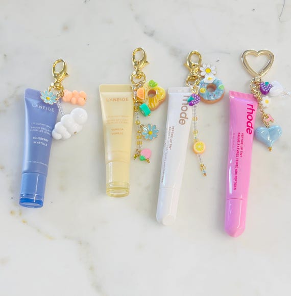 Trendy Cute Purse, Lip Gloss, Backpack Key Charm, Cloud ,Donut, Flower, Heart Key Chain Choose your Style (Lip Gloss NOT INCLUDED)