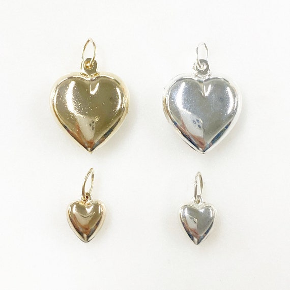 14k Gold Filled Or Sterling Silver Pillow Heart Charm Choose Your Size Small or Large Sterling Silver Love Friendship Hearts Charm