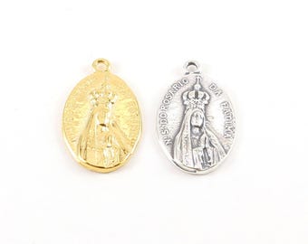 Our lady of fatima double sided small oval gold vermeil or sterling silver virgin mother mary miraculous medal delicate charm pendant