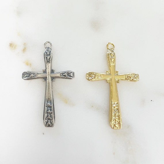 Sterling Silver or Vermeil Gold  Large Fancy Edged Cross Charm Pendant Religious Spiritual Catholic Pendant