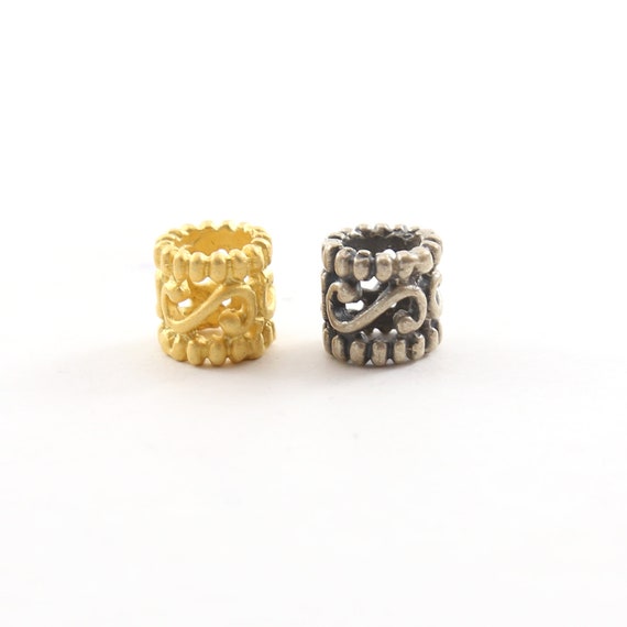 Curly Swirl Dotted Rim Bead Vermeil or Sterling Silver 925 Large Hole Spacer Beads Leather Slide Bead