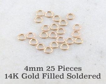 25 Pieces 4mm 21 Gauge 14K Gold Filled Soldered Closed Jump Rings Charm Links Jewelry Making Supplies Gold Findings