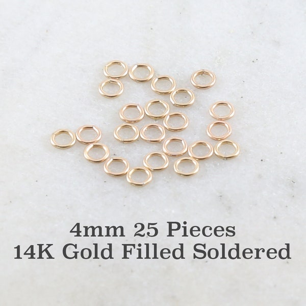 25 Pieces 4mm 21 Gauge 14K Gold Filled Soldered Closed Jump Rings Charm Links Jewelry Making Supplies Gold Findings