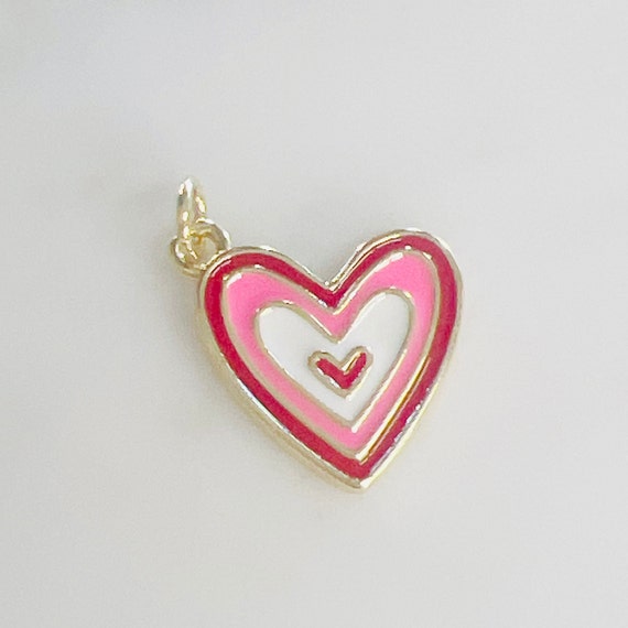 Enamel Color Heart Pendant Gold Plated Heart within Heart Swirl Charm Mother's Day, Love Friendship, Valentine's Day Charm