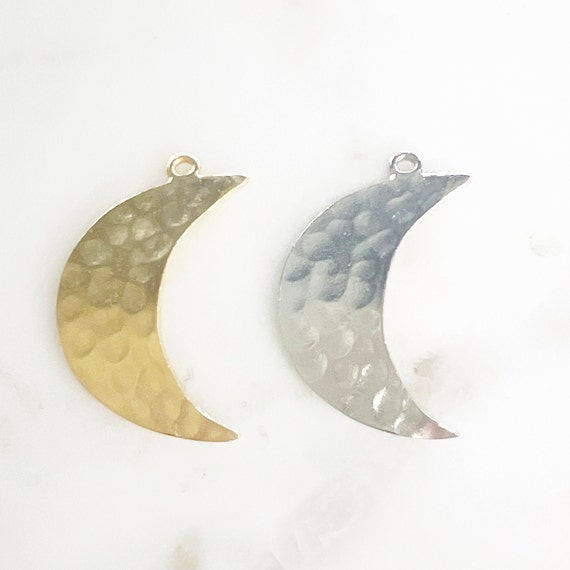 Large Hammered Crescent Moon Pendant Pewter Metal Matte Gold or Silver Celestial Charm Moon Shape  Pendant Drop