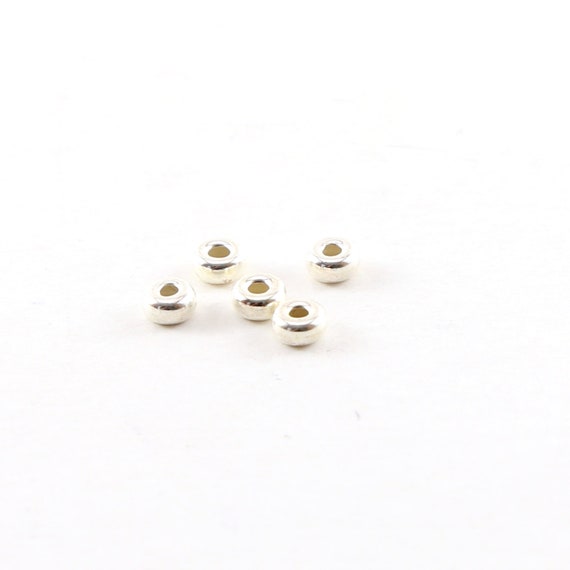 5 Pieces 4mm Smooth Pony Rondelle Seamless Sterling Silver 925 Spacer Beads