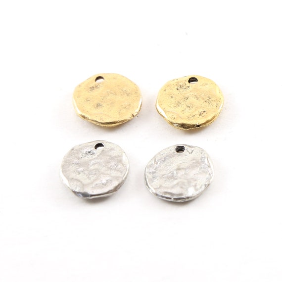 2 Pieces Textured Hammered 13mm x 12mm Organic Raw Shape Stamping Disc Charm in Antique gold or Antique Silver