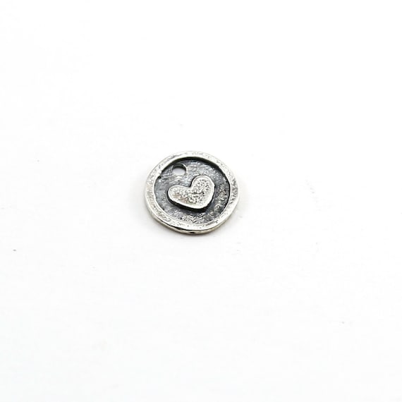 Sterling Silver Heart Imprint Circle Medallion Coin Charm Mother Daughter Sisters Best Friend Pendant