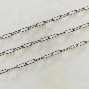 Unique Cut Textured Elongated Rectangle Cable Box Paper Clip Chain Oxidized Sterling Silver Chain Sold by the Foot/ Bulk Unfinished Chain