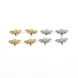 4 Pieces Pewter Cute Honey Bee Bead Charm Insect Nature Spring Pendant Antique Gold, Antique Silver
