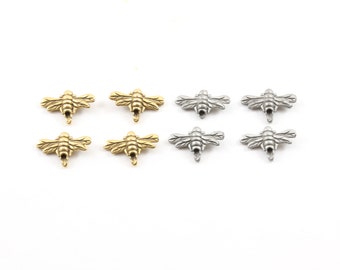 4 Pieces Pewter Cute Honey Bee Bead Charm Insect Nature Spring Pendant Antique Gold, Antique Silver