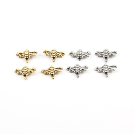 4 Pieces Pewter Cute Honey Bee Bead Charm Insect Nature Spring Pendant Antique Gold, Antique Silver