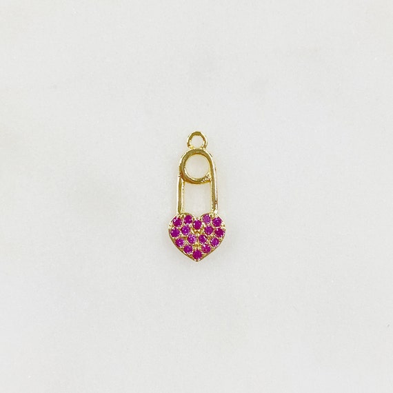 Heart Safety Pin CZ Charm Gold Plated Safety Pin Sparkle Charm Unique Jewelry Making Supplies