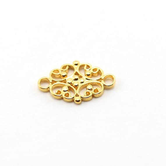 Ornate Fancy Scroll Link Connector Vermeil Gold Charm Necklace or Bracelet Pendant