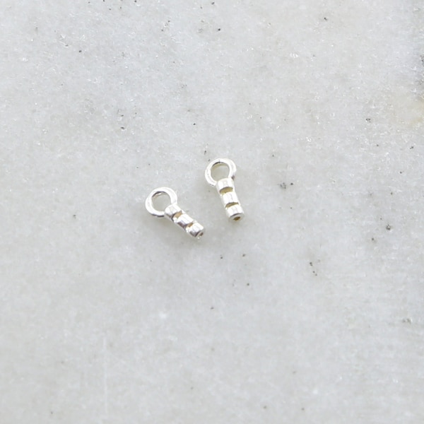 2 Pieces Small .7mm Opening Sterling Silver Beading Chain End Cap Crimp Set Closed Ring Ends