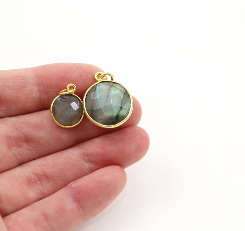 Labradorite Faceted Gemstone Bezel Pendant in Gold Plated over Sterling Rim or Sterling Rim image 4