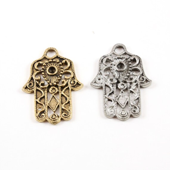 Extra Large  Hamsa Pendant Charm for Pointed Back Crystal Inlay Religious Pendant Fatima Lucky Hand 40mm x 28mm