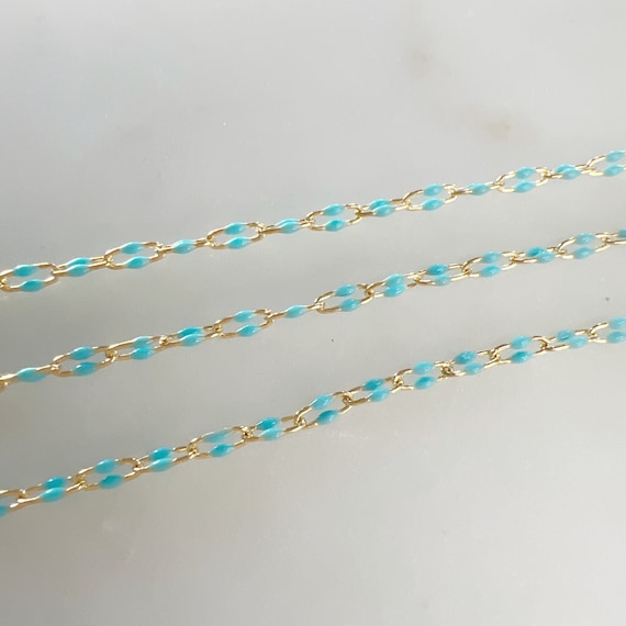 Color Enamel Double  Beaded Chain 14k GF Flat Drawn Cable Chain Permanent Jewelry Bulk Unfinished Chain/ Sold by the Foot