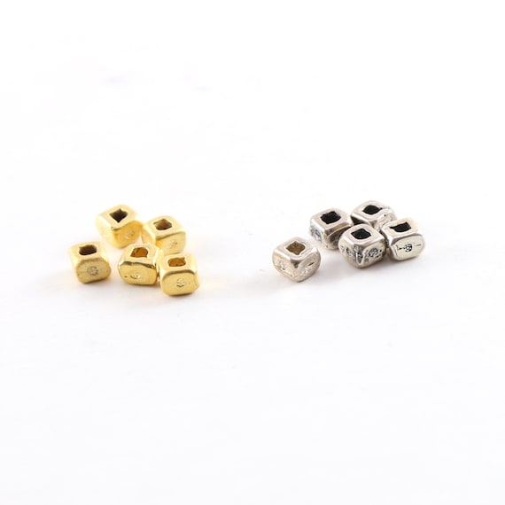 5 Pieces 4mm Organic Artisan Cube Square Shape Sterling Silver 925 or Matte Gold Vermeil Spacer Beads