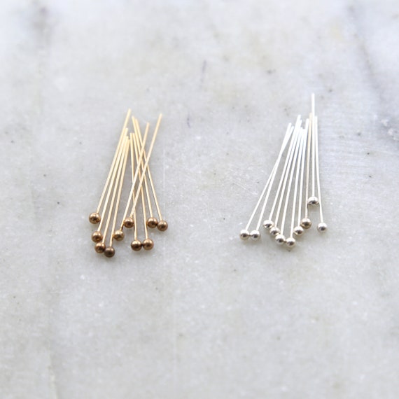 10 Pieces 1 Inch Ball Head Pin 24 Gauge 14K Gold Filled or Sterling Silver Stringing Bead Supplies