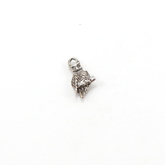 Thick Detailed Wise Sterling Silver Owl Charm Nature Bird Pendant