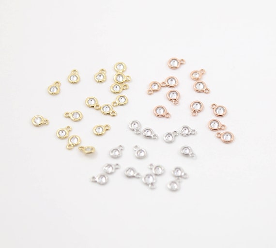 Four Pieces Teeny Tiny CZ Connector 1 loop 5mm Charm Rhodium Plated Gold, Silver, or Rose Gold