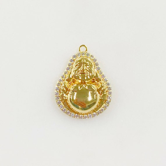 Gold Plated Buddha Unique Cubic Zirconia Trimmed Hallow Buddha Charm Yoga Buddhist Mantra Charm