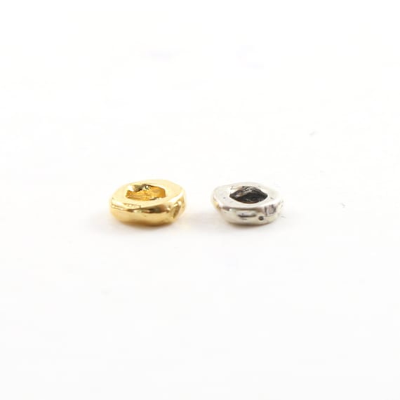 Artisan Organic Rondelle Shape 6mm Flat Round Donut Large Hole Spacer Bead in Vermeil or Sterling Silver 925