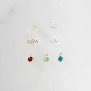 Teeny tiny 14k gold filled or sterling silver 3mm cubic zirconia charm link choose your style, 1 loop or 2 loop connector permanent jewelry