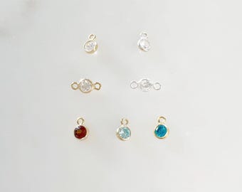 Teeny tiny 14k gold filled or sterling silver 3mm cubic zirconia charm link choose your style, 1 loop or 2 loop connector permanent jewelry