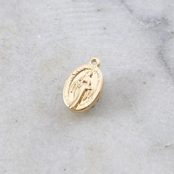 Small Oval Gold Rhodium Plated Virgin Mother Mary Miraculous Medal Delicate Charm Pendant Medallion