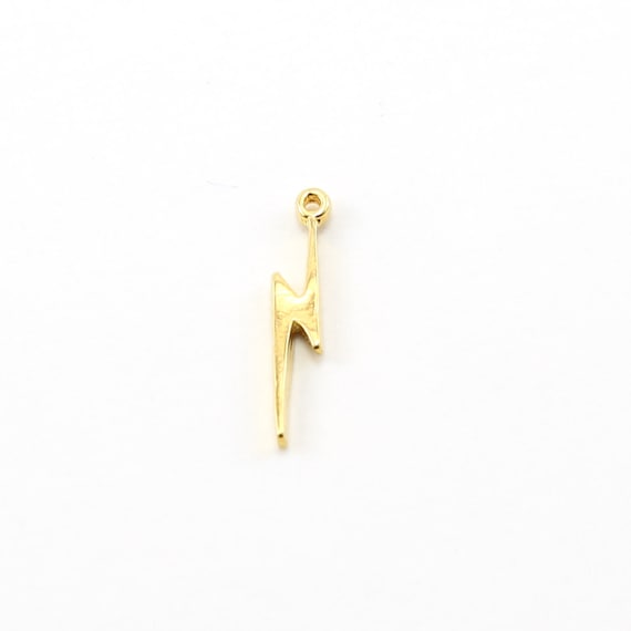 Long Skinny Lightning Bolt Charm Vermeil Gold Storm Nature Celestial Pendant