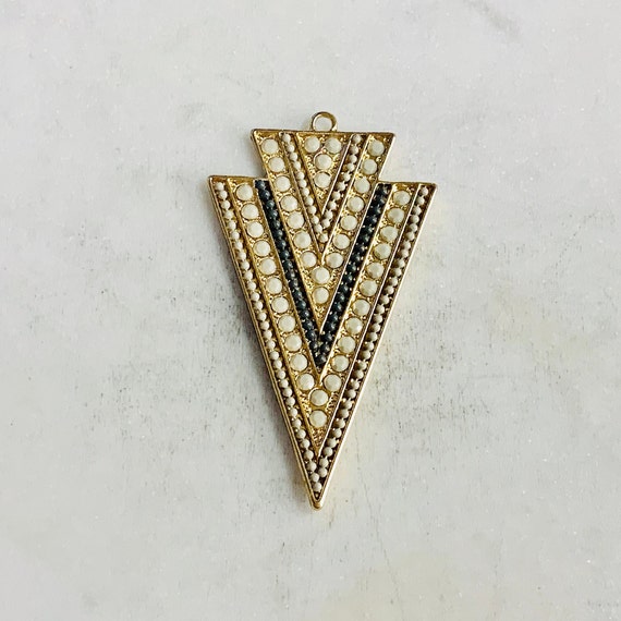 Large Base Metal Color Crystal Beaded Triangle Tribal Bohemian Pendant Charm