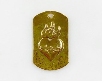 Flaming Heart Dog Tag Charm Vermeil Hammered Heart Charm Love And Friendship Jewelry Making Charm