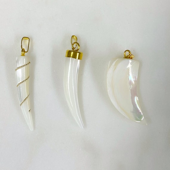 1 Piece Mother of Pearl Tusk Pendant Gold Plated Pendant Charm Choose Your Style