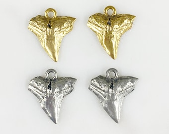 2 Pieces Shark Tooth Choose Your Color Antique Gold or Antique Silver Ocean Animal Nature Charm Pewter Charm