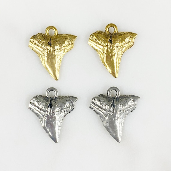 2 Pieces Shark Tooth Choose Your Color Antique Gold or Antique Silver Ocean Animal Nature Charm Pewter Charm