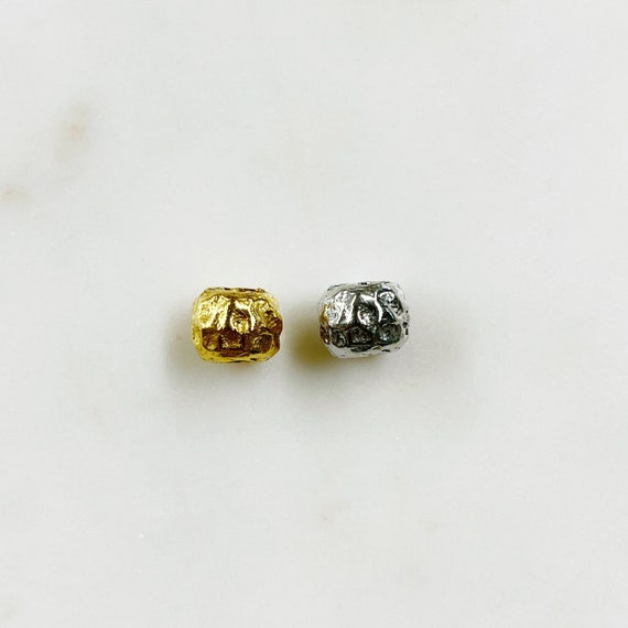 1 Piece Large 7mm Round Hammered Textured Pewter Metal Large Hole Spacer Bead in Antique Gold or Antique Silver
