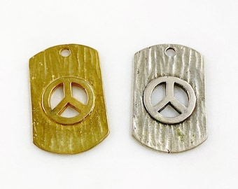 Vermeil or sterling silver peace sign cut out textured dog tag charm hippie love 60's charm