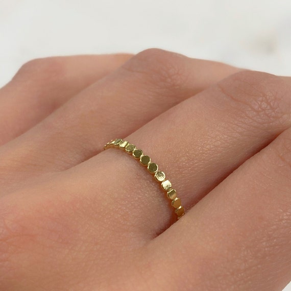 14k Gold Filled Flat Beaded Ring Choose Your Size 7 for 8 Stackable Thin Ready To Wear Rings