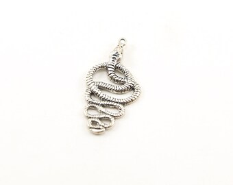 Sterling Silver Textured Flat Coiled Snake Serpent Charm Western Nature Animal Reptile Pendant