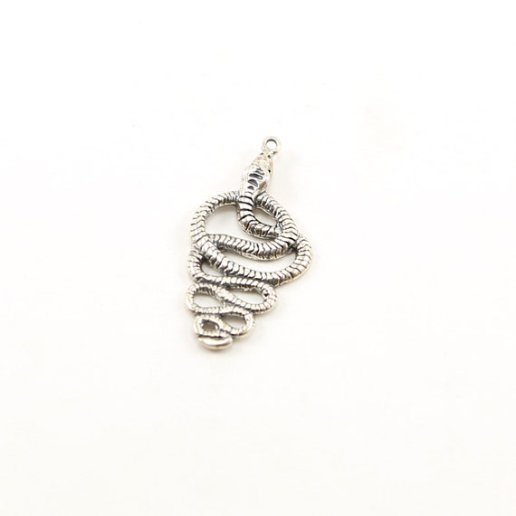 Sterling Silver Textured Flat Coiled Snake Serpent Charm Western Nature Animal Reptile Pendant