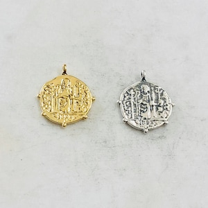 Saint Francis of Assisi Medallion Coin with Ball Details Vermeil or Sterling Silver Delicate Charm Religious Catholic Pendant Double Sided