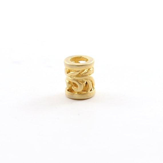 Brushed Matte Vermeil Gold Curly Leaf Swirl Bead Large Hole Spacer Beads Leather Slide Bead