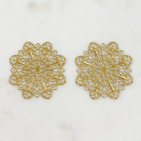 2 Piece Filigree Raw Brass Intricate Pattern Unique Jewelry Making Supplies